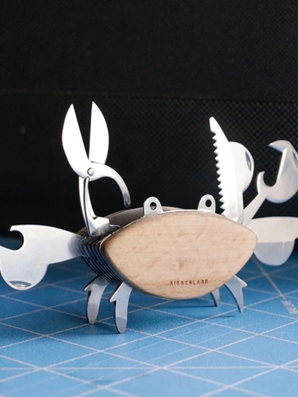 Kikkerland Wood & Silver Crab Multi-Tool Army Knife